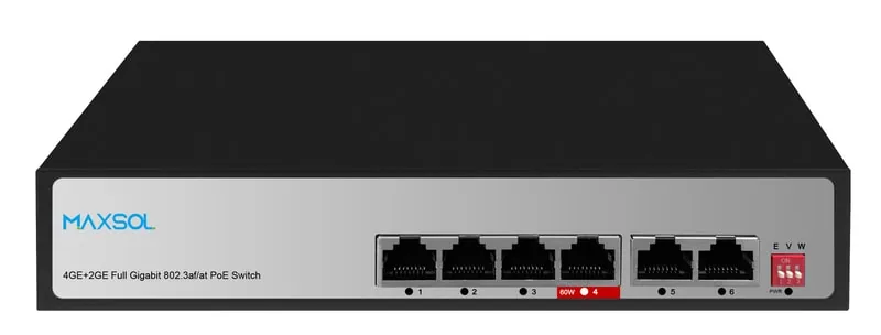 4-Port Long-Range Gigabit Unmanaged PoE Switch, 65W